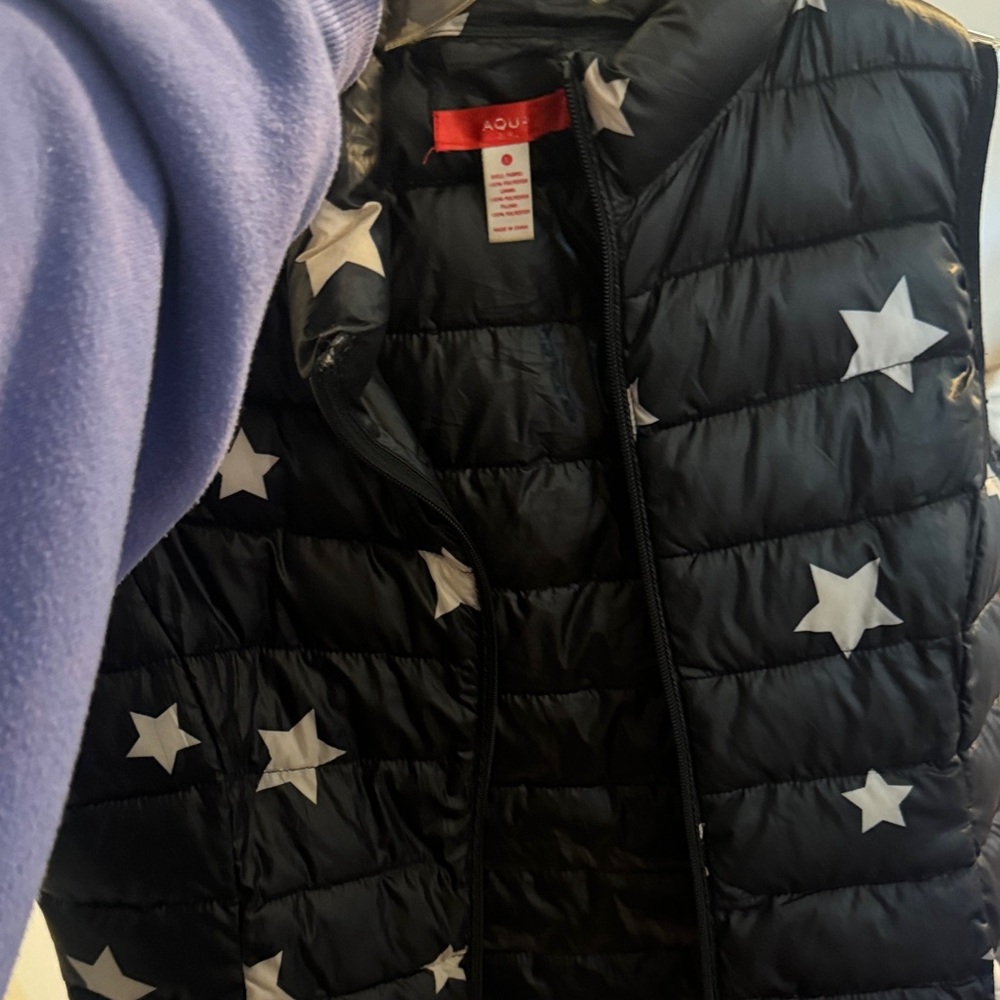 Aqua Black Puffer Vest with White Stars